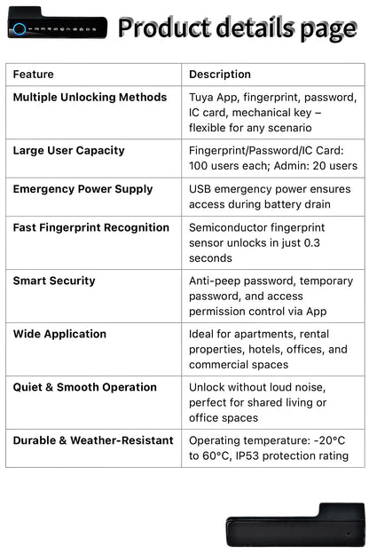 Y01 Smart Slim Door Lock with Single Latch | Fingerprint, PIN, IC Card & Tuya App - homekt - Specialty department stores